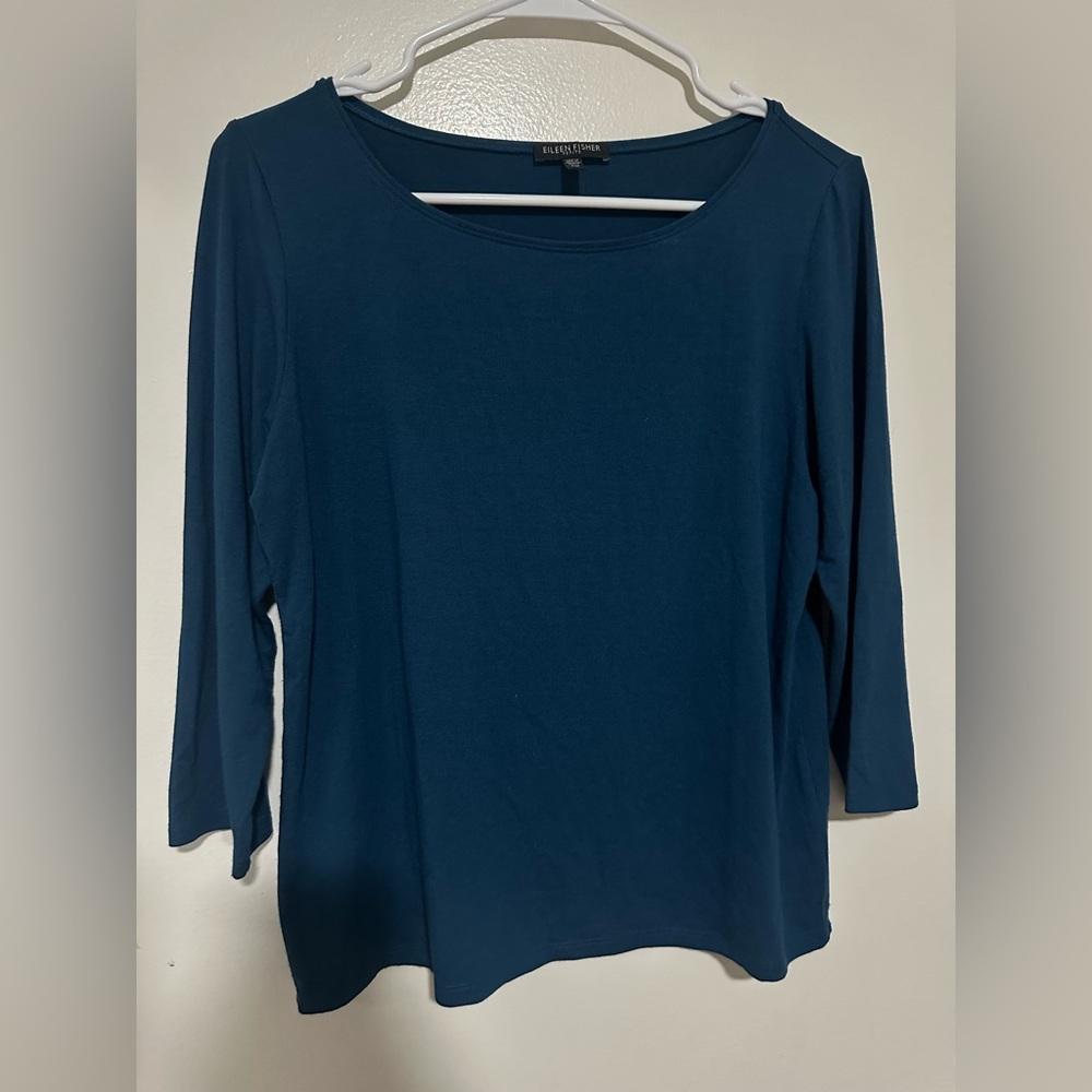Eileen Fisher Women's Teal Rayon Top Size PM
